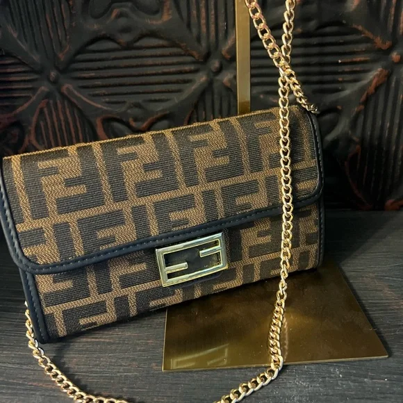 Fendi Brown Monogram Crossbody with Gold Chain Strap - Picture 7 of 16